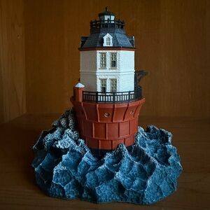 Coastal Lighthouse Sculpture in Red and Gray
